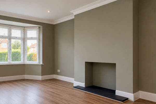 Undecorated living room wall before painting and wallpaper hanging